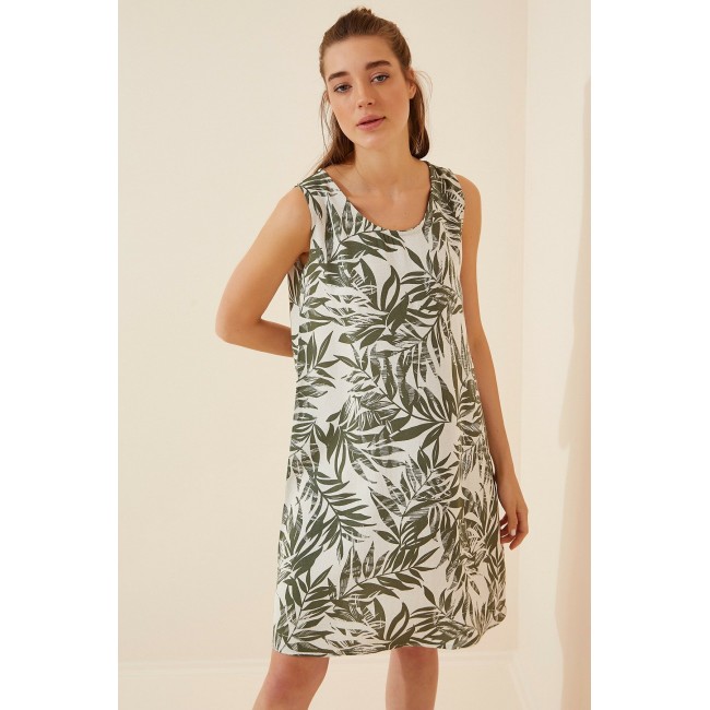 Kadın Çağla Yeşili Desenli Keten Viskon Kadın Çağla Yeşili Desenli Keten Viskon